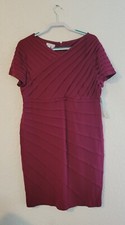 LONDON TIMES 14 W Dress Plus Size Merlot pleated Elegant KNIT stretch Wine $146
