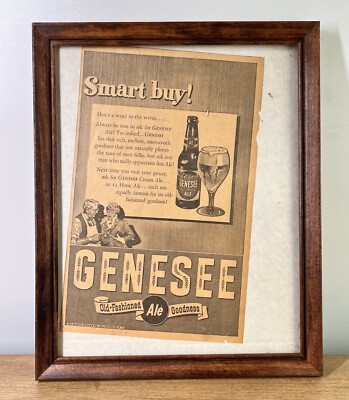 VINTAGE AD GENESEE BEER  12 HORSE ALE   AD SIGN CUSTOM FRAMED RARE 