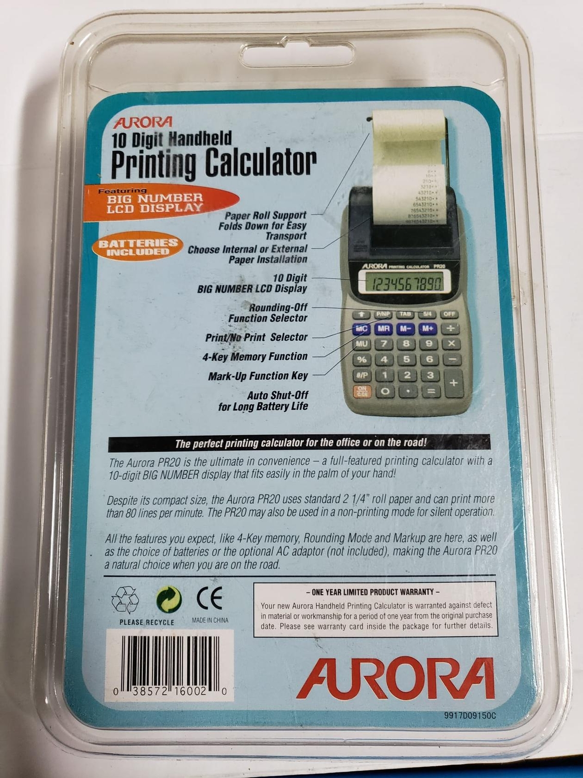 Aurora Printing Calculator Pr20 Ac/dc Power See Photos 38572160020 eBay