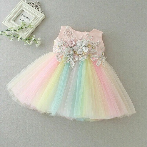 Neonati Principessa Abito Bambino Rete Tulle Arcobaleno Tutu Floreale Festa  | eBay