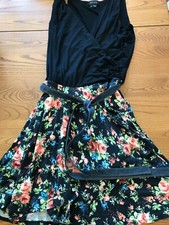 KAREN KANE Fun & Flirty Sleeveless V-Neck Plunge Black & Floral Swing Dress - XL