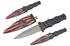 Dagger | 3.5" Double Edge Blade USA American Flag Wolf Boot Knife with Clip
