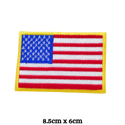 Amerikanische Flagge USA Bügelbild gestickter Patch - gelber Rand