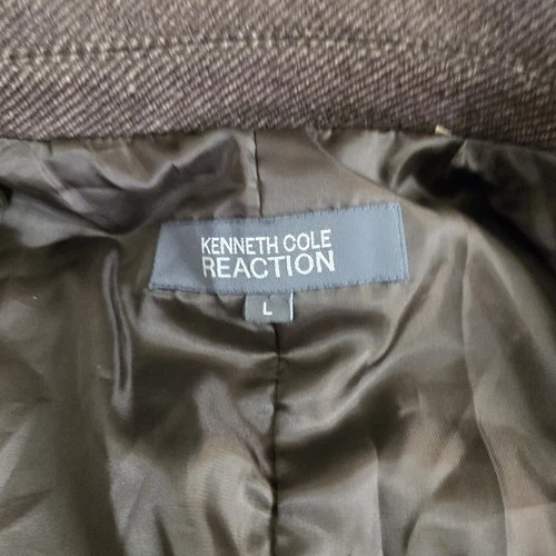 Kenneth Cole Reaction Brown Peacoat Wool Blend Men's L Walking Jacket Car Coat image 11