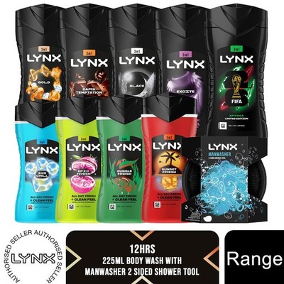 Lynx 12H Erfrischendes Duschgel 3 Stück 225 ml mit Spülmaschine Schrubben Dusche Werkzeug