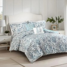 Madison Park Bonnie 5 Piece Botanical Floral Seersucker Comforter Set in Blue, F