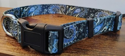 Rebella Size Large Black & Blue Paisley Pattern Dog Collar, Up To 24'' Neck, New