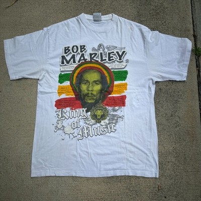 Bob Marley Shirt Mens XL White King of Music Reggae Rasta Lion Phat Dog