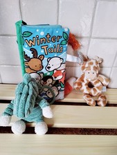 JELLYCAT 3 x CORDY ROY JITTER DINO BASHFUL GIRAFFE RING RATTLE WINTER BOOK LOT