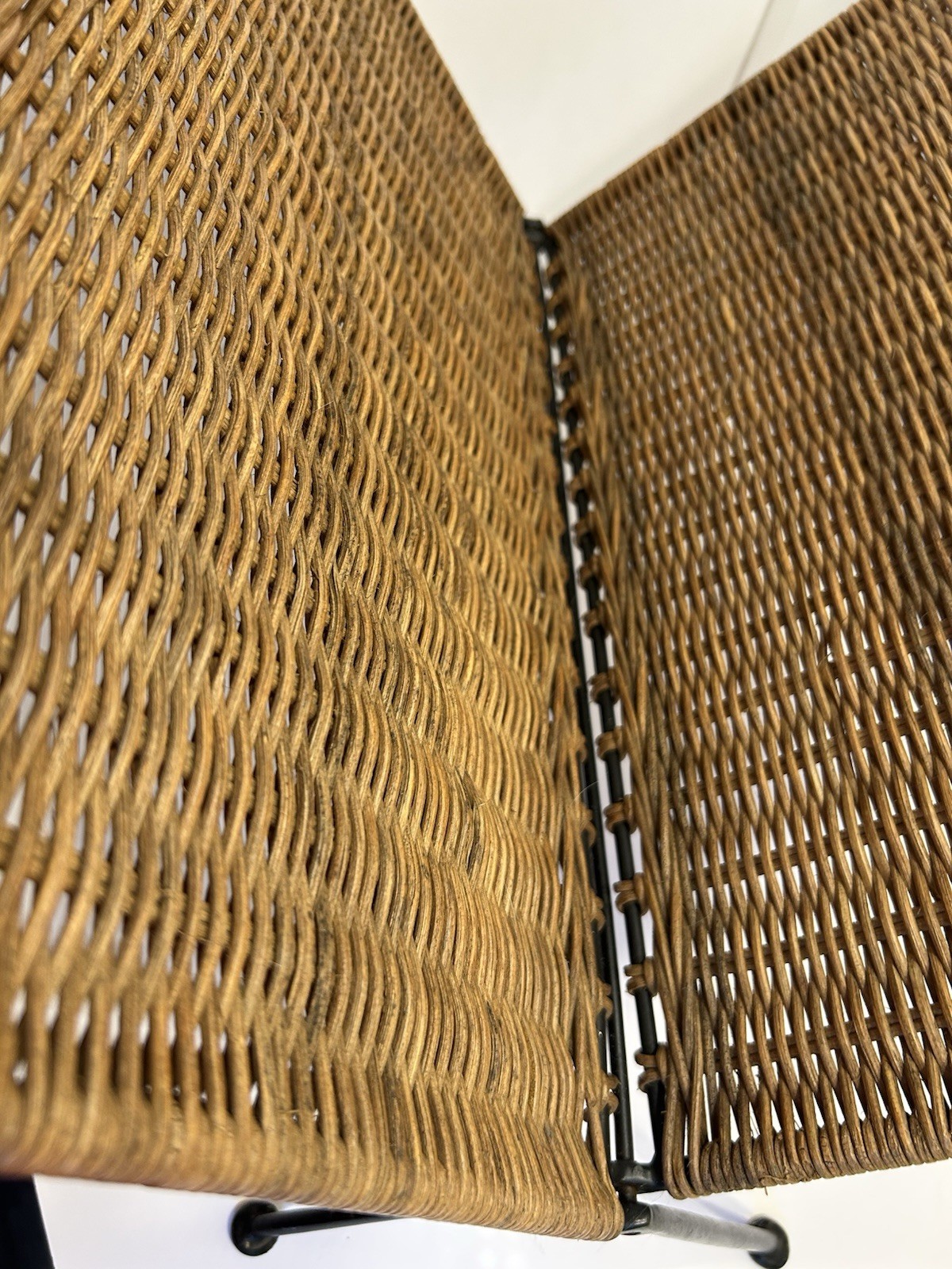 Vintage Mid Century Modern Magazine Holder Rattan Wicker Iron