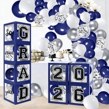 2026 Graduation Party Decorations 4 Boxes 129PCS Balloon Arch Garland Kit Blue