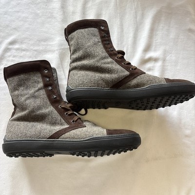Tod's Suede and Herringbone Fabric Ankle Mens Boots with Gommino Sole Size 11