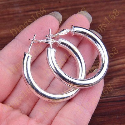 Designer Inspired Genuine 925 Sterling Silver 35mm *5mm Thick Tube Hoop Earrings