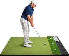 Golf Hitting Mat with Ball Tray 5X4Ft - 6X4Ft Dual-Turf Practice Mat for Indoor