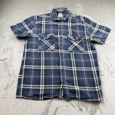 Genuine Dickies Men's Medium Blue Plaid Short Sleeve Button Up Work Shirt GD5300