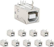 Right-Angle 4-Pin USB Type B Female Port DIP Jack Socket, White, 10-Pack