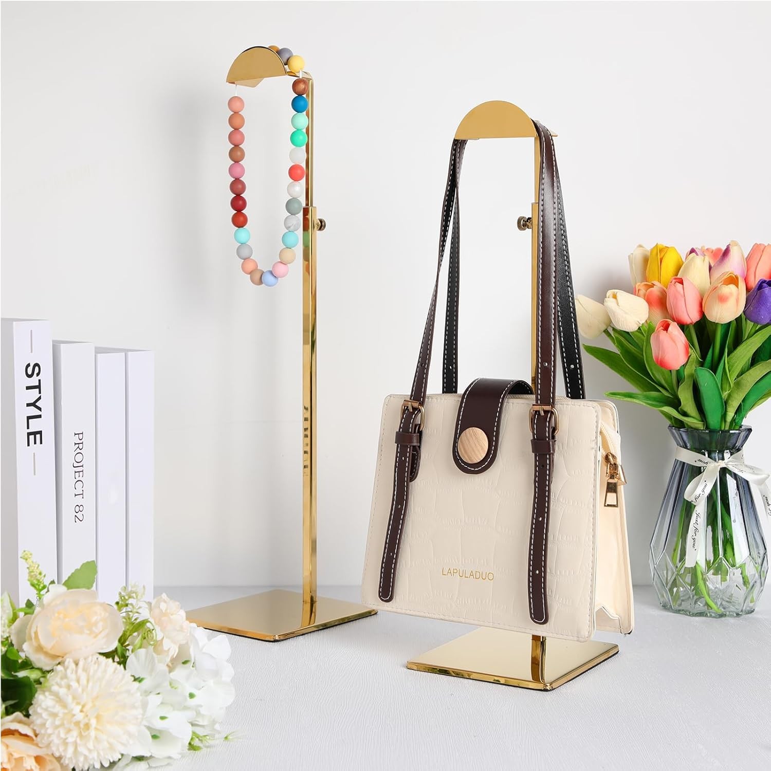 Maitys 8 Pack Gold Purse Display 5.71 x 4.92 x 15.75-29.53 inches, gold 