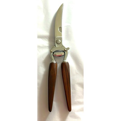 CHROM Vintage 1960 s Heavy Duty Kitchen Scissors Chrome Cherrywood Handle