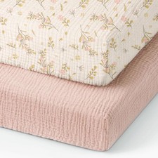 Organic Pack and Play Sheets Fitted 38  x26  100 Muslin Cotton, Mini Crib She...
