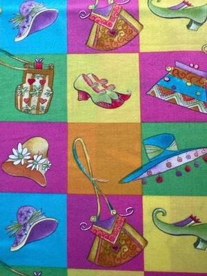 Fabric -OOP Sue Zipkin Whimsical Patchwork of Fashion Accessories BTY 36 x 44  W