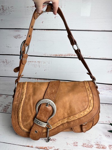 Authentic Christian Dior Gaucho Saddle Bg Brown Leather Large Purse Galliano Y2K