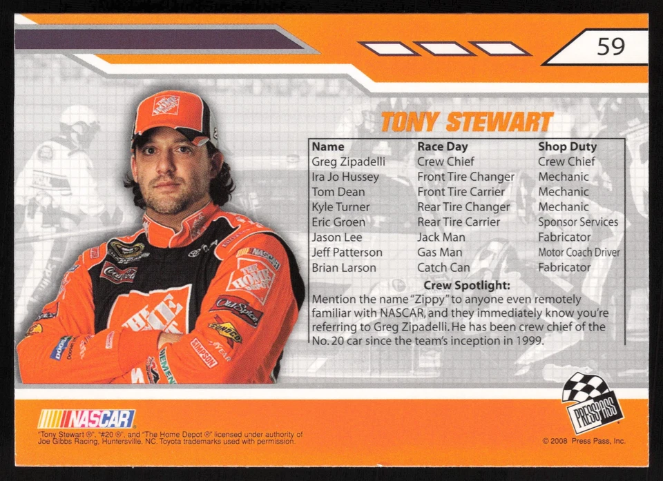 2008 Press Pass Stealth Retail #59 Tony Stewart - Image 2 of 2