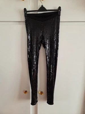 Vintage Mark's & Spencer, Sequined Stretch Black Leggings, Disco Pants, Trousers - Image 1 of 4