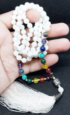 Weißer Onyx 7 Chakra Mala 109 Perlen Meditation Gebet Halskette Quaste Yoga
