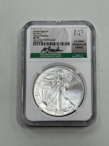2024-p NGC MS70 Silver Eagle 1st Star Privy Signed First 50,000 Rare Michael 50k