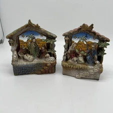 Vintage Nativity Scene Jesus Glazed Ceramic Stained Glass Music Box Figurine