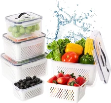 LUXEAR Larger 5PCS Fruit Storage Containers for Fridge, Produce Vegetable Saver
