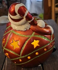 Home Reflections Decor Red & Gold Light Up Santa Bulb Ornament with Gift Box  7"