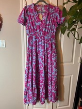 NWT Women's Joiful Pink & Blue Floral Tiered Midi Dress - Size Medium
