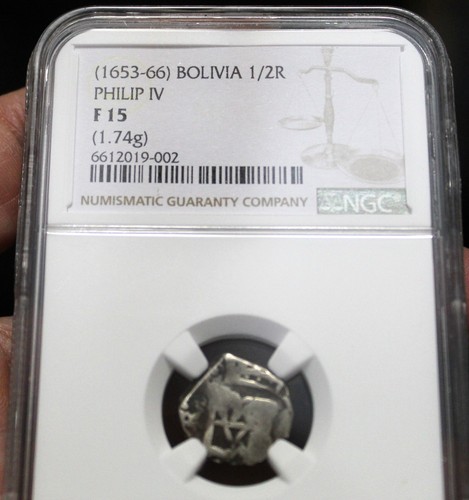 (1653-66) BOLIVIA-POTOSI (1/2 REAL) COB (SILVER) PHILIP IV (F-DETAILS) --NGC--