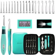 18 Size Counting Crochet Hooks with Light, Digital Counter Crochet Hooks Set ...