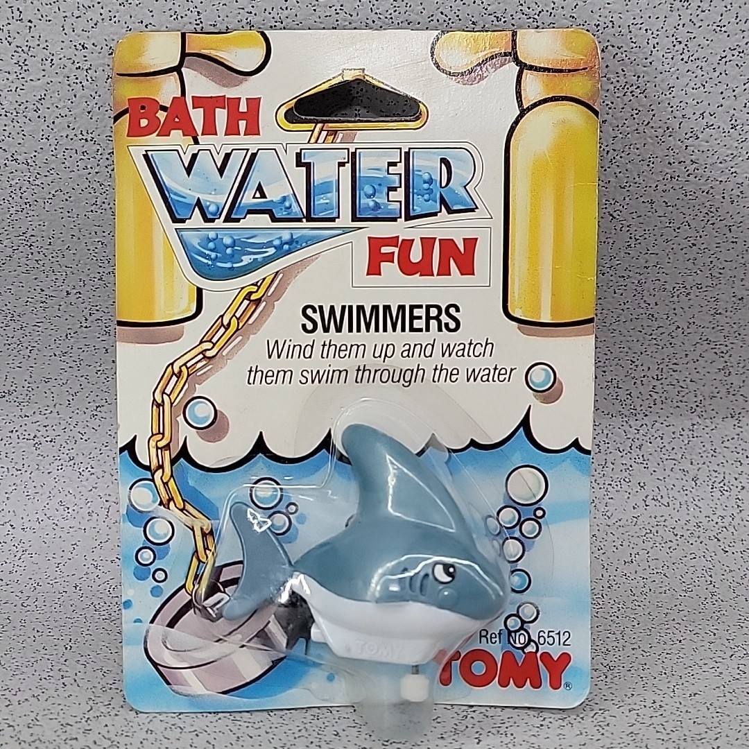 Vintage 1980s Tomy Swimmers 6512 Wind Up Bath Toy Shark Unopened