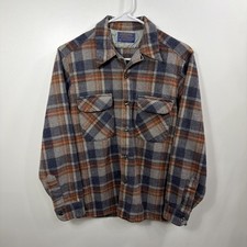 Vintage Mens 70s Pendleton Flannel Plaid Loop Collar Board Shirt USA Made Size S