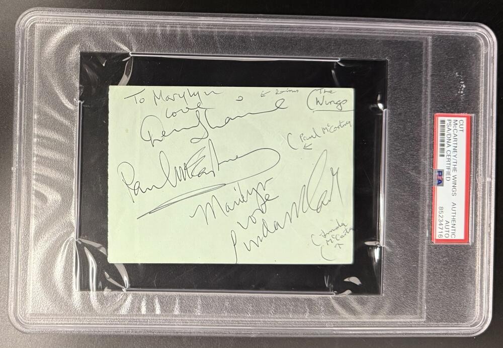 Paul McCartney & Wings x4 Signed Autograph PSA/DNA Slabbed Cut - Linda McCartney