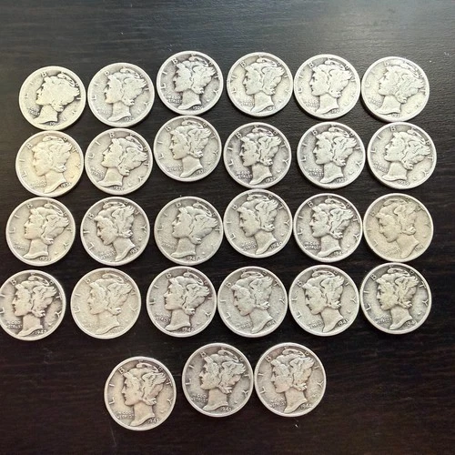 Lot of 27 Mercury Dimes 1916-1944 90% Silver Fair to Very Good Condition