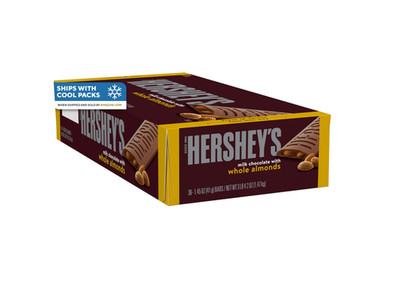 HERSHEY'S Milk Chocolate with Whole Almonds Candy Bars, 1.45 oz (36 Count)