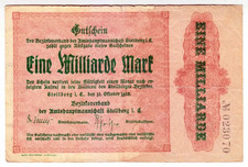 1923 Germany Stollberg 1 Billion Mark 023070 Paper Money Banknotes Currency