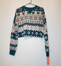 Colsie Women's Sz M Crop Sweatshirt Gray Teal Pullover Long Sleeve Crew Neck NWT
