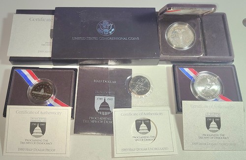 1989 US Congressional Proclaiming The Triumph Of Democracy 4 Coin Set - Picture 1 of 9