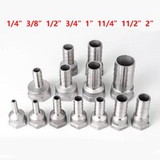BSP 1/4" - 2" Female Thread Stainless Steel Fitting Barb Hose Tail End Connector