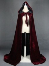 Wine Black Velvet Hooded Cloak Long Wedding Cape Halloween Plus Size S-XXL