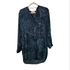 Cloth & Stone Anthropologie blue animal print button up shirt dress M