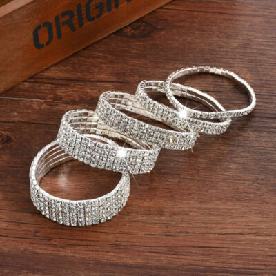 Crystal Rhinestone Stretch Bracelet Bangle Wristband Elastic Wedding Bridal  