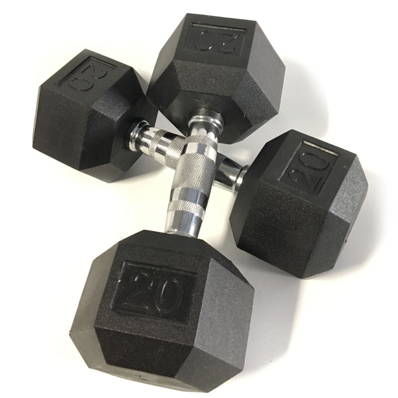BRAND NEW 20LB PAIR OF RUBBER COATED HEX DUMBBELLS WEIGHTS FOR COMMERCIAL  GYM - Main Image