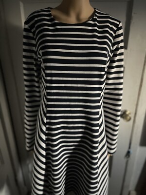 Michael Kors Dress Womens Navy Blue White Striped Long Sleeve