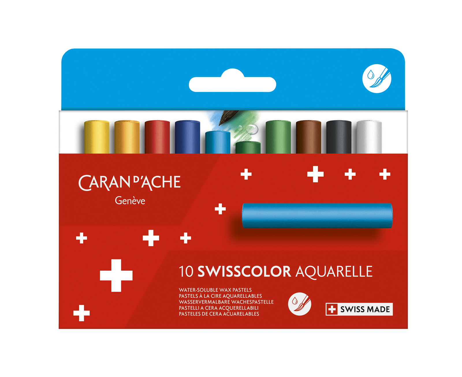 Box of 10 Swisscolor Water Soluable Wax Pastel Crayons in Cardboard Box
